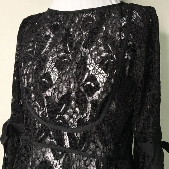 New Free People Women's Black Boho Lace Long Sleeve Dress Size Small - Picture 3 of 15